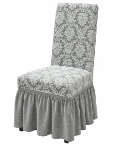 Set 6 Huse Scaune PremiumJaquard cu Volane Gri