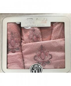 Set Prosoape si Halat din Bumbac 4 Piese Belinda Roz Pudra BLD 9
