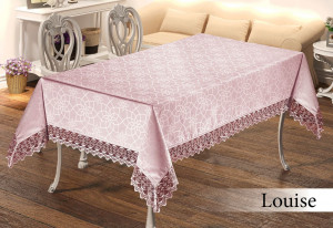 Fata de masa ,Roz Crem din jacquard cu broderie , dreptunghiulara 160x220cm