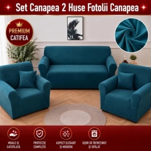 Husa Canapea 3 Locuri + 2 Huse Fotolii Premium*Catifea Turcoaz HCS01