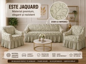 Husa Canapea 3 Locuri + 2 Huse Fotolii Premium* Jacquard (Set ) Crem