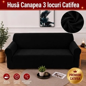 Husa Elastica Canapea 3 locuri Catifea Negru SCA02