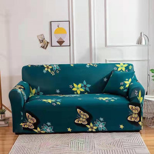 Husa Elastica Pentru Canapea 2 locuri Turcoaz Cu Fluturasi