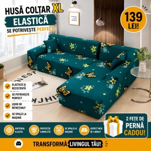 Husa Elastica Pentru Coltar Model Turcoaz Cu Fluturasi XL