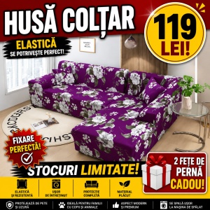 Husa Elastica Pentru Fotoliu / Canapea / Coltar Model Mov Cu Flori