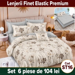 Lenjerie de pat finet 6 piese Premium cu Elastic ST16
