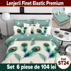 Lenjerie de pat finet 6 piese Premium cu Elastic ST24