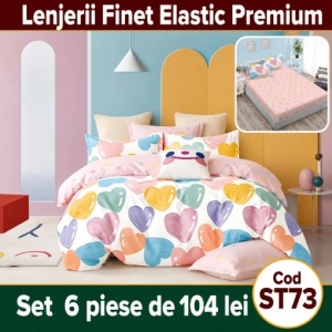 Lenjerie de pat finet 6 piese Premium cu Elastic ST73