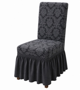 Set 6 Huse Scaune PremiumJaquard cu Volane Cenusiu