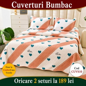 Set Cuvertura de Pat cu 2 Fete, 3 Piese, CUVS10 OFERTA 2 LA 189 LEI