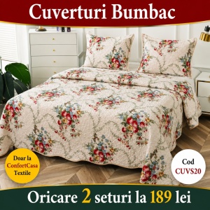 Set Cuvertura de Pat cu 2 Fete, 3 Piese, CUVS20 OFERTA 2 LA 189 LEI
