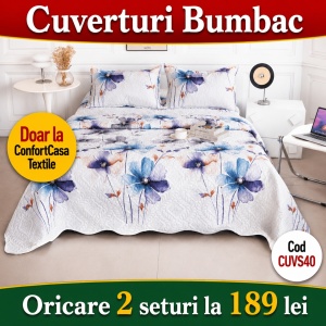 Set Cuvertura de Pat cu 2 Fete, 3 Piese, CUVS40 OFERTA 2 LA 189 LEI