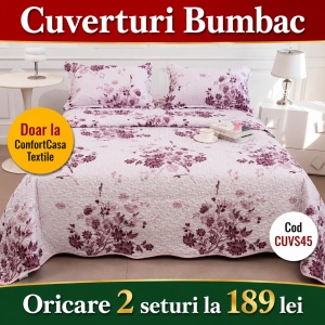 Set Cuvertura de Pat cu 2 Fete, 3 Piese, CUVS45 OFERTA 2 LA 189 LEI