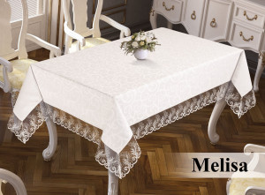 Fata de masa ,Melisa Alb din jacquard cu broderie , dreptunghiulara 160x220cm