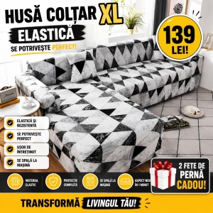 Husa Elastica Pentru Coltar Model Gri cu Triunghiuri Deschis XL