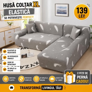 Husa Elastica Pentru Coltar Model Gri Pene Mici XL