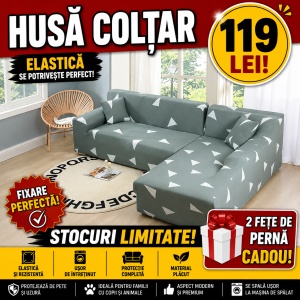 Husa Elastica Pentru Fotoliu / Canapea / Coltar Model Gri Cu Triunghiuri Albe