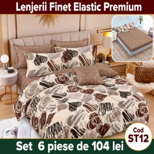Lenjerie de pat finet 6 piese Premium cu Elastic ST12