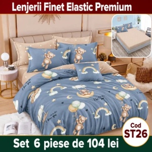 Lenjerie de pat finet 6 piese Premium cu Elastic ST26