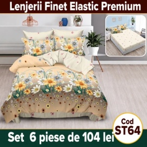 Lenjerie de pat finet 6 piese Premium cu Elastic ST64