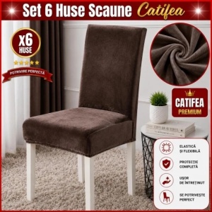 Set 6 Huse Scaune Catifea Premium Maro HSS01