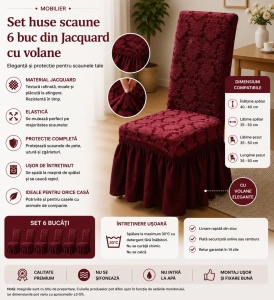 Set 6 Huse Scaune PremiumJaquard cu Volane Bordo - Img 2