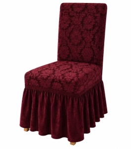 Set 6 Huse Scaune PremiumJaquard cu Volane Bordo