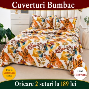 Set Cuvertura de Pat cu 2 Fete, 3 Piese, CUVS08 OFERTA 2 LA 189 LEI