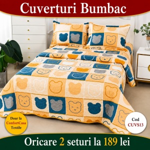 Set Cuvertura de Pat cu 2 Fete, 3 Piese, CUVS13 OFERTA 2 LA 189 LEI