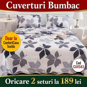 Set Cuvertura de Pat cu 2 Fete, 3 Piese, CUVS43 OFERTA 2 LA 189 LEI