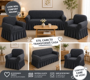 Husa Canapea 3 Locuri + 2 Huse Fotolii (Set ) Cenusiu