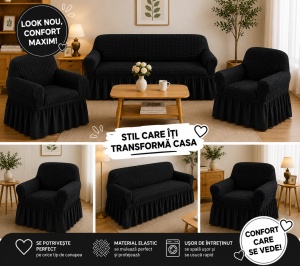 Husa Canapea 3 Locuri + 2 Huse Fotolii (Set ) Negru