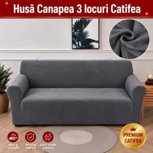 Husa Elastica Canapea 3 locuri Catifea Gri SCA05