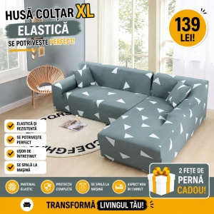 Husa Elastica Pentru Coltar Model Gri cu Triunghiuri Albe XL