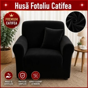 Husa Elastica Pentru Fotoliu Catifea Negru SCA20