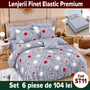 Lenjerie de pat finet 6 piese Premium cu Elastic ST11