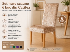 Set 6 Huse Scaune Catifea Plusata Bej Natur - Img 2