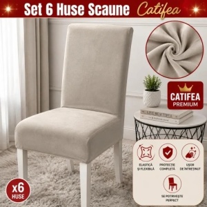 Set 6 Huse Scaune Catifea Premium Alb Murdar HSS04