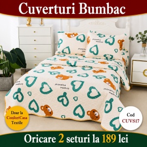 Set Cuvertura de Pat cu 2 Fete, 3 Piese, CUVS17 OFERTA 2 LA 189 LEI
