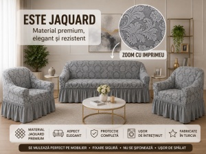 Husa Canapea 3 Locuri + 2 Huse Fotolii Premium* Jacquard (Set ) Gri