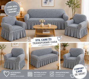 Husa Canapea 3 Locuri + 2 Huse Fotolii (Set ) Gri