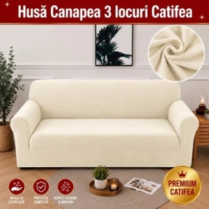 Husa Elastica Canapea 3 locuri Catifea Crem SCA07