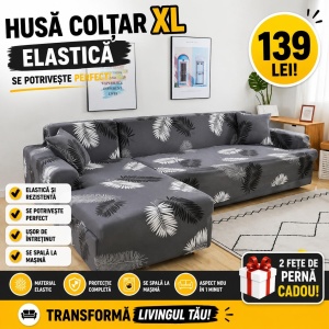 Husa Elastica Pentru Coltar Model Gri cu Pene XL