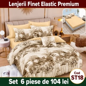 Lenjerie de pat finet 6 piese Premium cu Elastic ST18