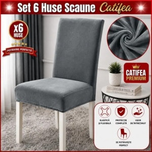 Set 6 Huse Scaune Catifea Premium Gri HSS07