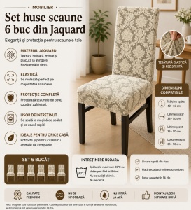 Set 6 Huse Scaune PremiumJaquard Crem - Img 2