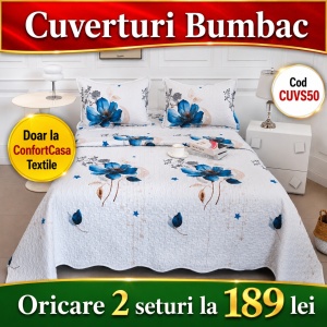 Set Cuvertura de Pat cu 2 Fete, 3 Piese, CUVS50 OFERTA 2 LA 189 LEI