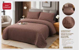 Cuvertura pat din Bumbac-In cu Husa cu elastic Cadou, 2 Persoane, 4Piese ESTN02