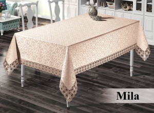 Fata de masa ,Mila Bej din jacquard cu broderie , dreptunghiulara 160x220cm