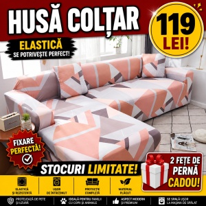 Husa Elastica Pentru Fotoliu / Canapea / Coltar Model Roz Cu Dungi Gri